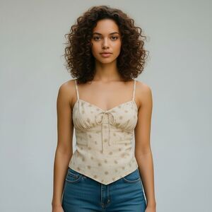 Backyard Roses Yellow Floral Print Corset Cami Top Spaghetti Strap Tank New